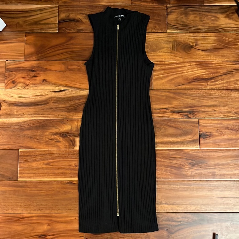 Fashion Nova Zipper Medium Length Black Dress - Size Small
